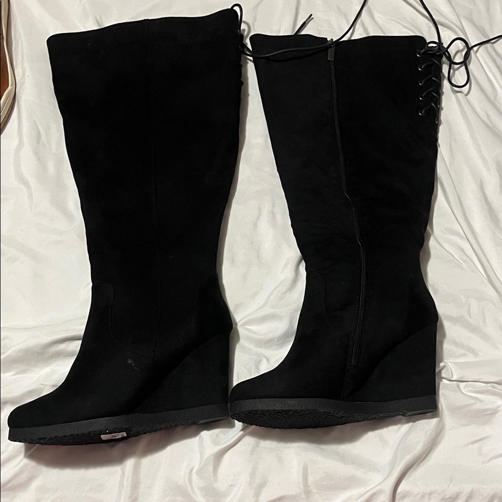 Lane Bryant Black Women's Knee-High Wedge Boots 10W